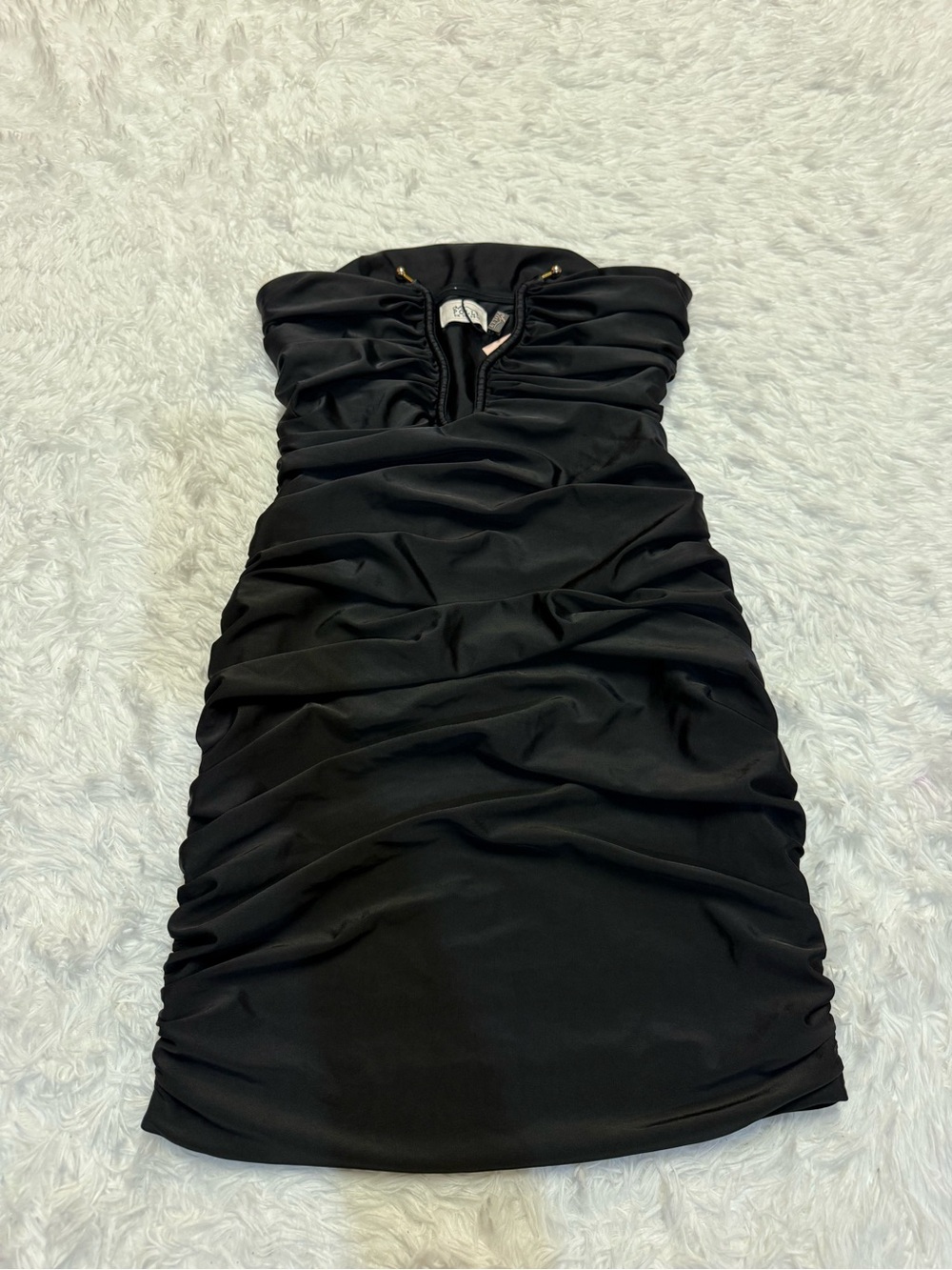 Oh Polly Socorra Ruched Hardware Detail Strapless Mini Dress in Black - Picture 9 of 16